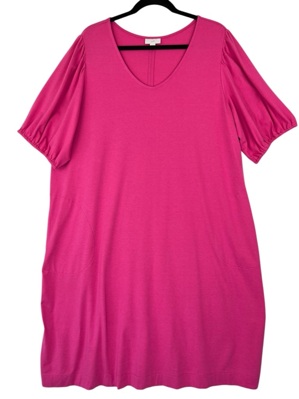 J Jill Pink Jersey Knit A-line Dress Sz XL Pockets Puff Sleeve Casual Soft Comfy